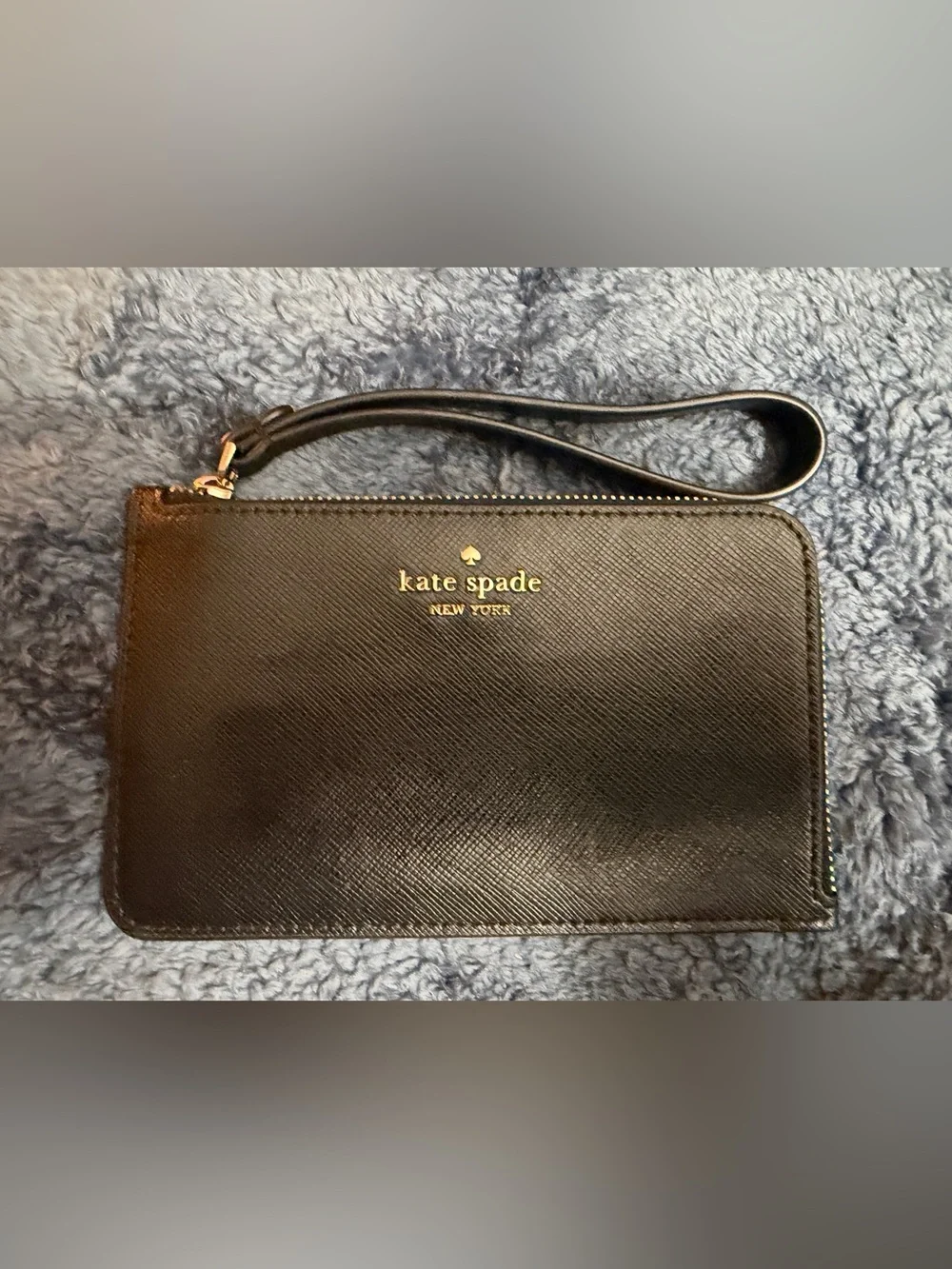 kate spade Black Leather Wristlet with Gold Logo